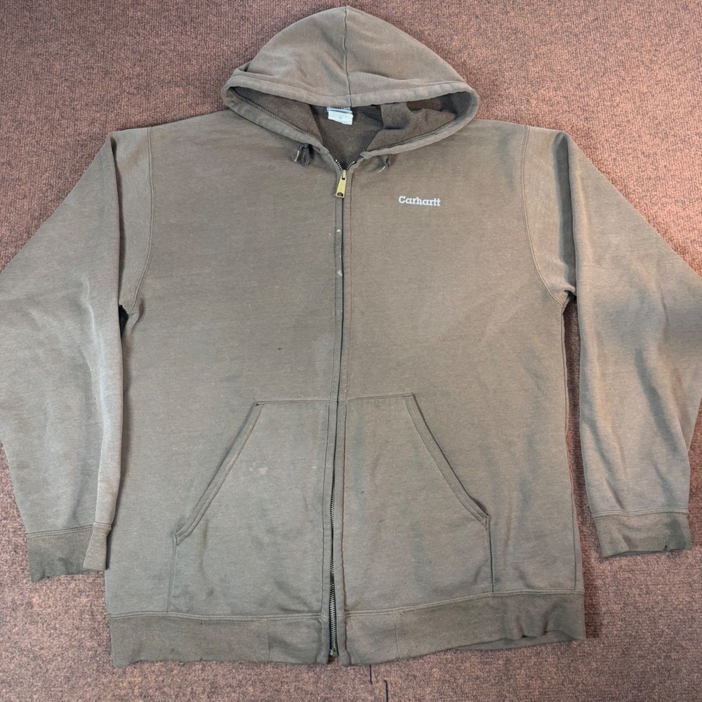 Carhartt Full Zip Hoodie Mens XL Brown Earth Tone Thermal Lined Sweatshirt K122